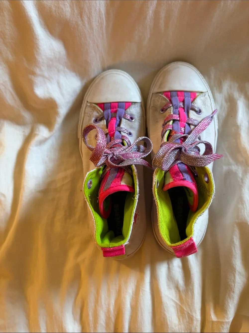 Converse Kids High-Top Sneakers in White with Pink Accents